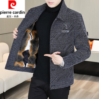 Pierre cardin winter new style velvet thickened velvet jacket men's high-end casual short slim woolen coat jacket light gray velvet xl recommended 130 to 145jin jin equals 0.5 kg