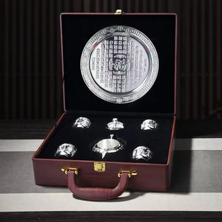 New pfaff 999 tea set 1 pot, 1 tray, 4 cups, chinese style high-end household host cup, fair cup, luxury brown leather gift box - pfaff six-piece set (1 pot, 1 plate, 4 cups)