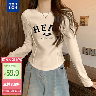 Tonlion 2025 autumn and winter women's round neck front chest lettering bottoming shirt
