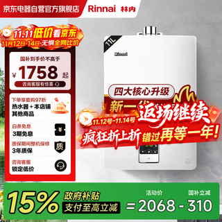 Rinnai 01 series 11-liter gas water heater, variable frequency constant temperature, water and gas dual adjustment, forced exhaust natural gas 11qd01 (jsq22-c01)