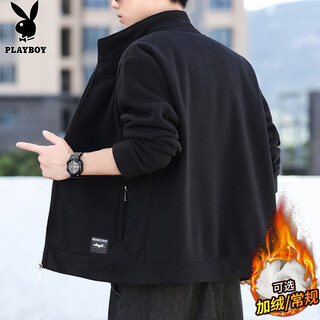 Playboy jacket men's jacket men's autumn and winter stand collar polar fleece loose casual top black xl