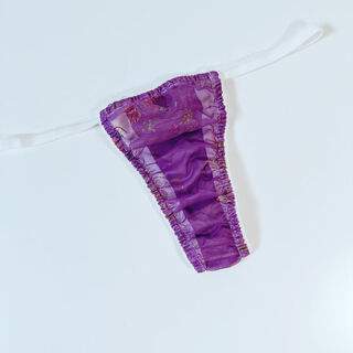 Yuanshan daishi men's slightly translucent chiffon sexy low waist large size men's and women's couple thong underwear purple men's one size