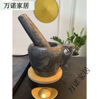 Shandong lao li pure handmade caviar stone garlic mortar stone mortar household tamper jar grinder collection town house garlic mortar 7.5 cm