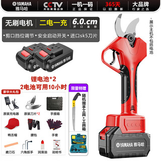 Yamaha importó tijeras eléctricas con batería de litio de japón, tijeras eléctricas recargables para podar árboles frutales de jardín para podar ramas, dos baterías y una carga, 6,0 cm, regalo de caja de plástico de lujo gratis