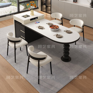 Gu yi slate island table integrated household small apartment modern simple retractable multi-functional tea and dining table single island table flat model 1.6 meters tabletop fixed socket