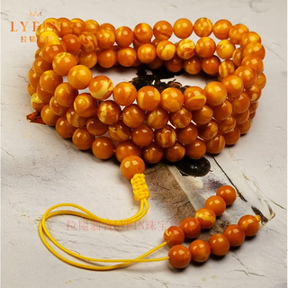 Layun feiyin lyfin collectible old beeswax bracelet, natural authentic amber necklace, buddhist beads, 108 old wax flower wax, about 6mm fine old beeswax (with certificate)