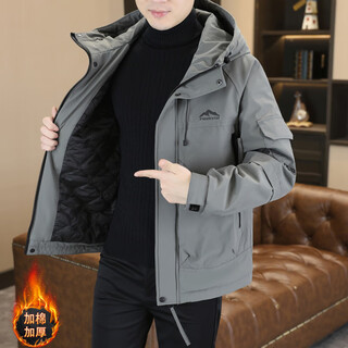 Piengtny hangzhou italian-french windbreaker men's 2025 autumn and winter new men's velvet thickened jacket men's four seasons green versatile plus cotton gray m