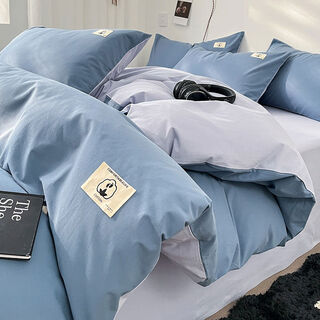 Su xuan simple pure cotton washed cotton bed four-piece set 100% cotton 2024 new bedding feel quilt cover sheet three-piece set retro orchid-baby orchid 0 point 9m bed sheet style three-piece set-suitable for 150x200cm quilt core