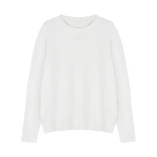 慵懒松弛感套装奶白色宽松长袖套头毛衣女冬季针织直筒短裤两件套 白色上衣 S 【建议95斤以内】