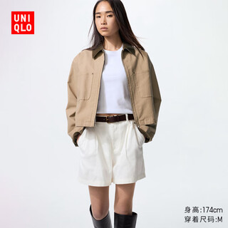 Uniqlo women's casual zip short jacket/coat bath style lapel fashion jacket new style 479208 32 dark beige m /160/84a