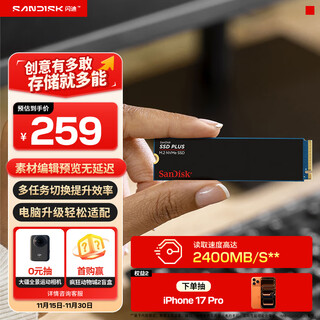 闪迪（SanDisk）250GB SSD固态硬盘2400MB/s读速PLUS性能加强版M.2接口TLC高速NVMe协议PCIe3.0笔记本电脑扩容2280
