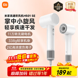 Mijia high-speed hair dryer h501 se xiaomi home hair dryer small whirlwind in the palm of your hand, fast hair drying, high-power negative ion protection, recommended as a birthday gift for your girlfriend, white