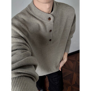 Luyard american trendy high street retro henry collar woolen clothes for men in autumn and winter versatile high-end bottoming sweaters and clothes khaki xl