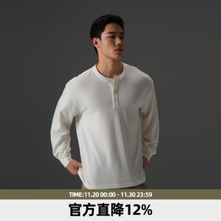 Bd.power up+ autumn solid color henry collar long-sleeved t-shirt men's simple retro loose inner sports knitted bottoming shirt white m 60-75kg