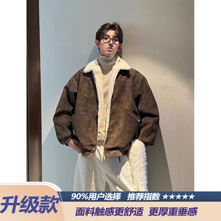 Jufeng maillard lamb velvet cotton jacket men's winter plush thickened warm cotton jacket american pu leather work jacket brown upgraded model 90% customers choose xl xl 130 to 145 jin jin equals 0.5 kg can be worn