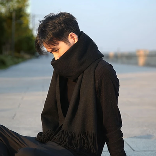 Memaru scarf men's winter korean version versatile japanese solid color shawl student men's thickened warm autumn and winter scarf yuan black - universal thickened version