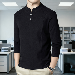 Kbxng jinba men's autumn and winter double-sided german velvet bottoming shirt men's henry collar trendy versatile long-sleeved t-shirt stand-up collar sweatshirt black m