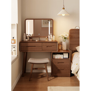 Fat donglai's same style solid wood dresser, drawer and integrated bedside table and dresser for bedroom, new style, simple small house 80cm-bedside table, dresser + makeup stool + mirror 80-112c white (old structure)