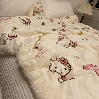 Pupan winter cute genuine love kitty cat lamb velvet blanket thickened milk coral velvet blanket sofa cover love kitty cat-sheep velvet blanket children's blanket 100*150cm does not include zipper
