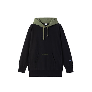 Champion spring pullover hooded sweatshirt men's color block fashion pocket casual logo m201 black s