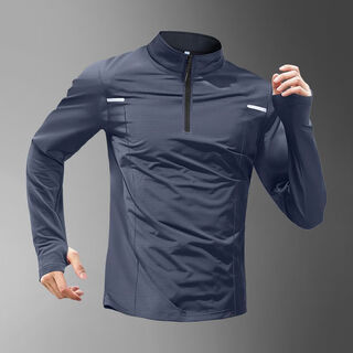 Wujiang miaopin quick-drying clothes long sleeve men's half-zip training clothes running sports tops football fitness cycling clothing stand-collar t-shirt t26 gray half-zip training clothes quick-drying sports s s60-80jin jin is equal to 0.5 kg
