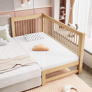 Goodbaby (gb) beech wood lift with guardrail children's bed splicing bed baby large bed bedside widening baby bed solid wood crib two side guardrails (logs) one side guardrail can be lifted 150x80cm frame structure assembly