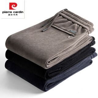 Pierre cardin autumn and winter velvet corduroy men's pants elastic waist straight leg loose sports pants dark gray velvet corduroy thickened xl 130-150jin jin equals 0.5 kg