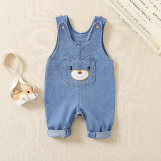 New baby carrier suit for men and women, spring and autumn jumpsuits, korean style children's casual jeans, super fashionable yt_patch bear mouth denim 73cm_too big