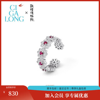 Ciga long baoxiang lotus pattern ruby stud earring ring new chinese style jewelry baoxiang lotus pattern ruby ring 17-18