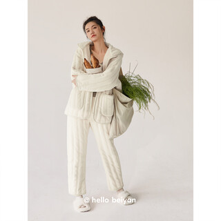 Beiyan coral fleece padded couple pajamas women's winter warm padded jacket hooded suit men's large size thickened outerwear home clothes j7190 women's m size