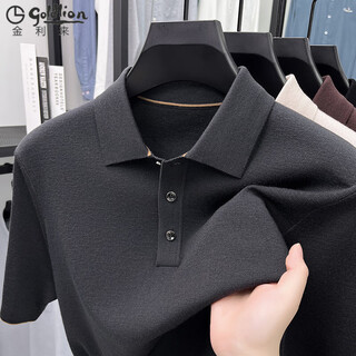 Goldlion g+ goldlion light luxury worsted machine washable short sleeve men's wool sweater winter lapel sweater middle age solid color half sleeve iron gray pure wool q-17605 m 170 recommended 120-140 jin jin equals 0.5 kg
