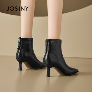 Zhuoshini pointed toe short boots for women in autumn and winter new spring and autumn single boots with temperament and versatile french small ankle boots stiletto high heels black (thin velvet) simple style heel height 6.5cm 38