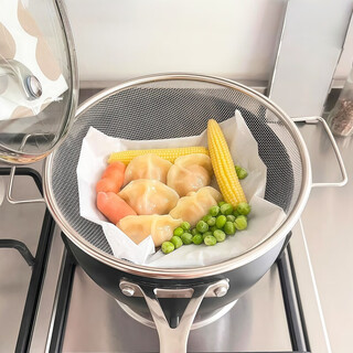 1 stainless steel steaming tray, steaming rack, food grade universal colander, mesh strainer, mesh sieve, steamed seafood, steamed fish, steamed buns, extra thick new model, 12-inch double ears, steamable and filterable