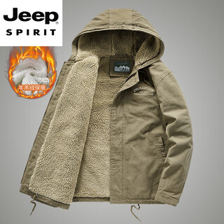 Jeep spirit chaqueta de algodón de invierno chaqueta de algodón de terciopelo de cordero informal para hombres más terciopelo engrosado ropa de algodón con capucha para jóvenes y de mediana edad chaqueta de ropa de trabajo retro gris 1885 pana l