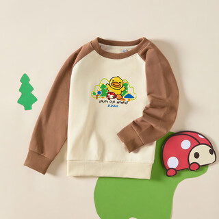 B.duck little yellow duck children's wear children's sweatshirt round neck pullover versatile sports top for boys and girls 8908 rice white brown coffee 110