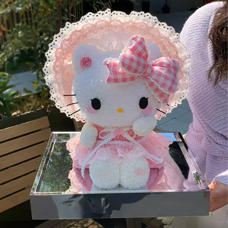 哈喽kitty凯蒂KT猫永生花公仔摆件送女朋友闺蜜结婚生日礼物告白 大号洛丽塔公主猫尺寸43*33 大号洛丽塔公主猫尺寸43*33