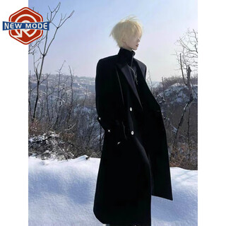 New or mode british style long lapel woolen coat men's autumn and winter new style versatile rivets high-end loose trendy brand coat black l