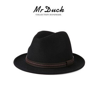 Mr duck luxury australian 100% superfine wool gentleman's hat british top hat men's retro autumn and winter western cowboy hat ebony (5cm small side)-mw216245 m (suitable for 56-58cm head circumference)