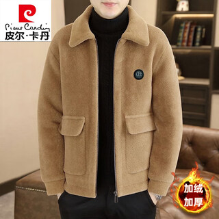 Pierre cardin 2024 autumn and winter new high-end woolen jacket men's loose thickened warm woolen jacket men's khaki xl