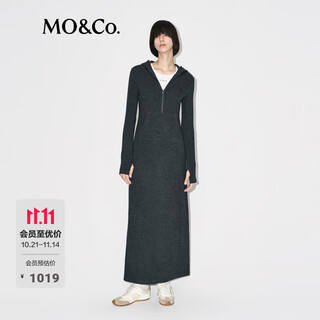 MO&Co.连衣裙2025冬新品保温德绒半开襟连帽简法长线条轻运动MBE4DRST04 深花灰色 M /165