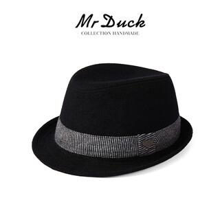 Mr duckmrduck all-match pinstripe woolen hat men's short-brimmed gentleman's hat autumn and winter casual jazz hat large and small head circumference mw16092-striped black plus size (61cm and above, only for extra large head circumference)