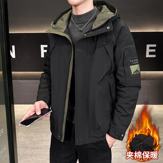 Playboy (playboy) outdoor men's cotton clothes winter thickened jackets new trendy brand style coldproof clothes large size workwear jackets men black m