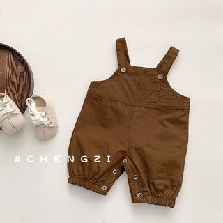 Ins korean style infant clothes, summer clothes for men and women, all-match open overalls jumpsuit, outdoor climbing suit, khaki 66cm 66cm