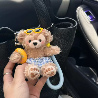 Yusenyi shirley mei duffy car pendant, cute car rearview mirror pendant, car key chain decoration for men and women, beach swimming ring, blue check shorts, feifei blue mesh key chain rope