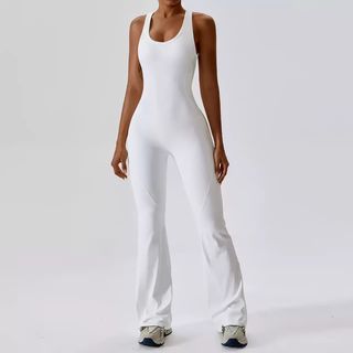 European and american yoga jumpsuit for women, quick-drying, tight-fitting, dance, fitness, butt lift, tummy control, wide-leg pants jumpsuit, swan white l l