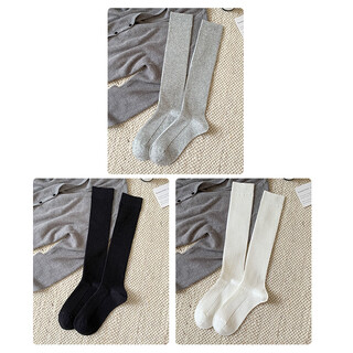 Perfect gray pinstripe stockings for women, spring and autumn high knee-length stockings, miu style, black + light gray + white_ pack of 3 pairs, one size fits all