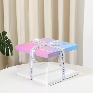Yusenyi cake box transparent single layer double layer heightening 4 inches 6 inches 8 inches 10 inches 12 baked birthday cake package transparent gradient powder 12 inches single layer 50 sets