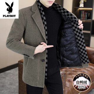 Playboy high-end woolen coat men's medium-length thickened down woolen coat men's winter white duck down suit collar men's k8822 khaki (down lining) m 90-110jin jin equals 0.5 kg