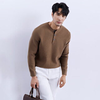 Antcity 202024 autumn and winter warmth henry collar wool knitted bottoming shirt business casual pullover low neck sweater for men earth brown m