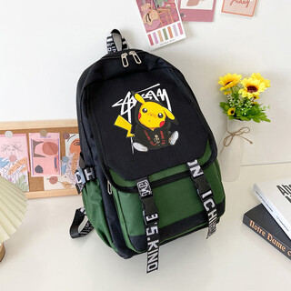 新款男女学生储物包时尚大容量校园学生书包卡通动漫儿童双肩包 绿色